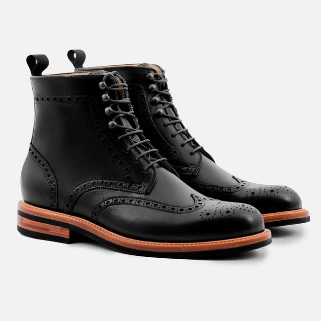 Nolan Brogue Boot - Calfskin Leather - Black