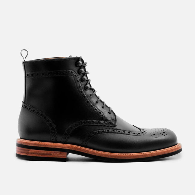 Nolan Brogue Boot - Calfskin Leather - Black