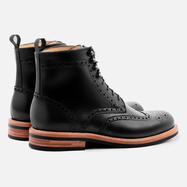 Nolan Brogue Boot - Calfskin Leather - Black