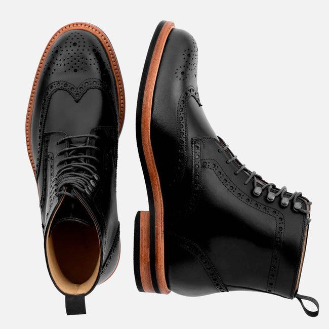 Nolan Brogue Boot - Calfskin Leather - Black