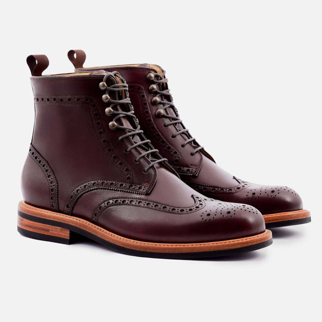 Nolan Brogue Boot - Calfskin Leather - Bordeaux