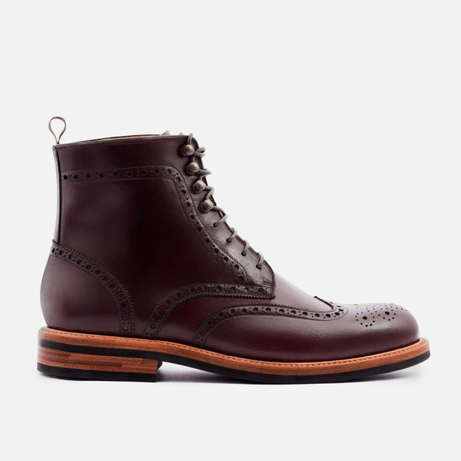 Nolan Brogue Boot - Calfskin Leather - Bordeaux