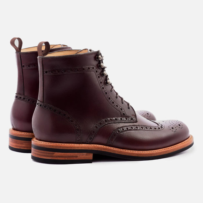 Nolan Brogue Boot - Calfskin Leather - Bordeaux