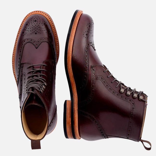 Nolan Brogue Boot - Calfskin Leather - Bordeaux