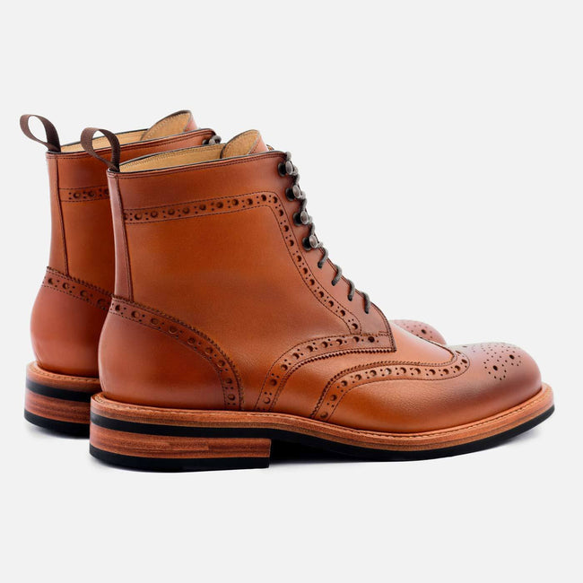 Nolan Brogue Boot - Calfskin Leather - Tan