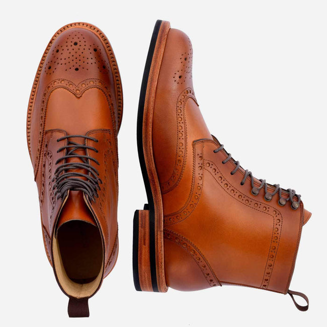 Nolan Brogue Boot - Calfskin Leather - Tan