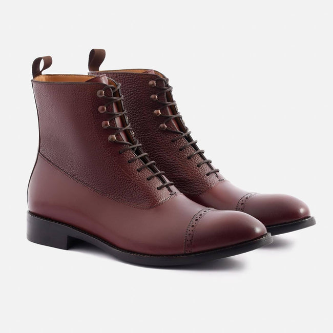 Elliot Balmoral Boot - Calfskin Pebble Leather - Bordeaux