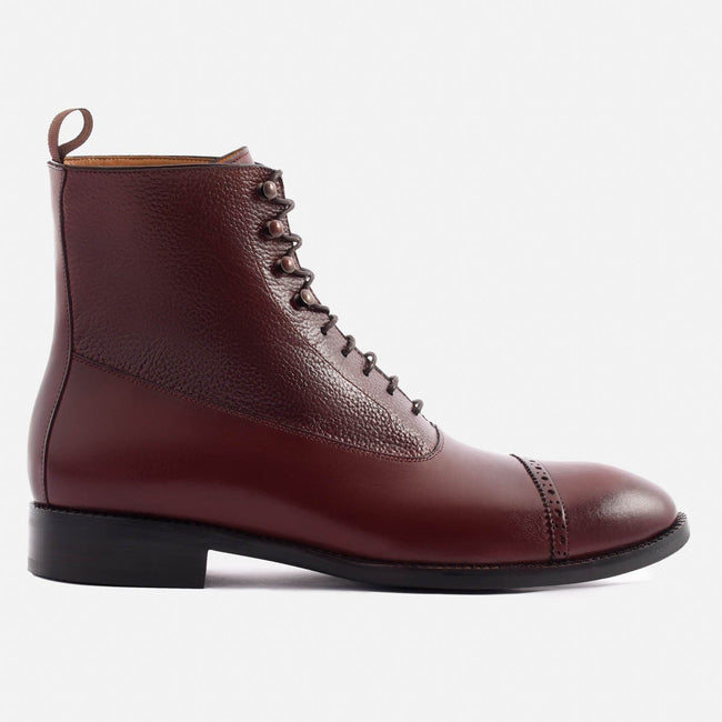 Elliot Balmoral Boot - Calfskin Pebble Leather - Bordeaux