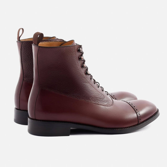 Elliot Balmoral Boot - Calfskin Pebble Leather - Bordeaux