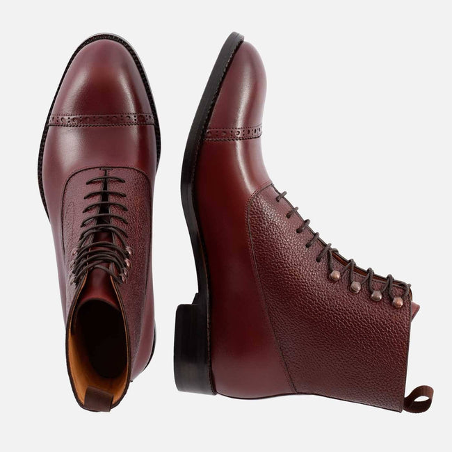Elliot Balmoral Boot - Calfskin Pebble Leather - Bordeaux