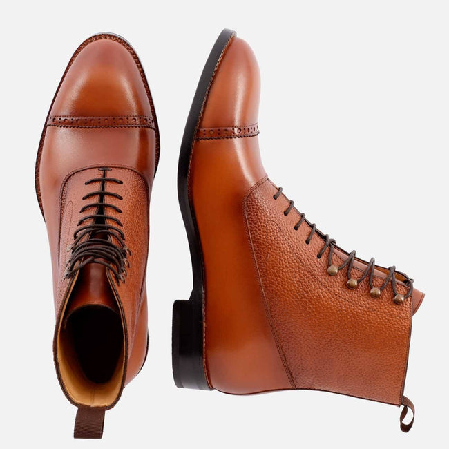 Elliot Balmoral Boot - Calfskin Pebble Leather - Tan